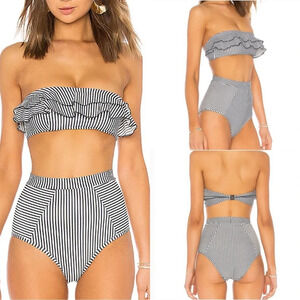 Suboo Ziggy striped ruffle bandeau swim top size small